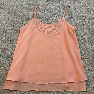 Alya peach, beaded, flowy spaghetti strap blouse